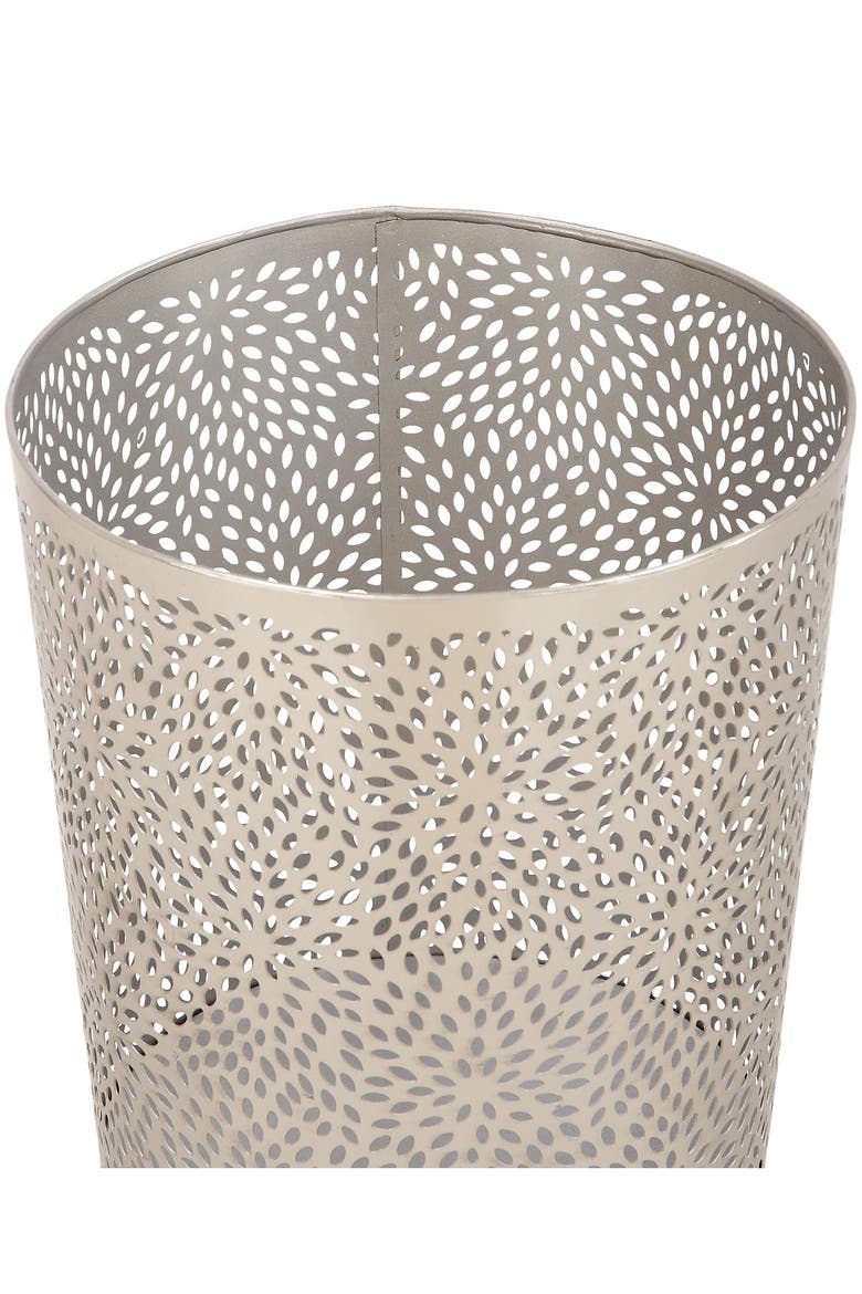 Silvertone Metal Glam Small Waste Bin with Laser Carved Floral Design, Alternate, color, SILVER