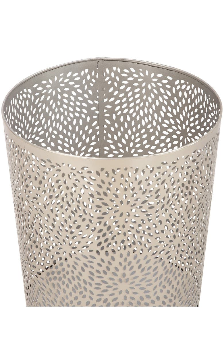 COSMO BY COSMOPOLITAN Silvertone Metal Glam Small Waste Bin with Laser Carved Floral Design, Alternate, color, 
