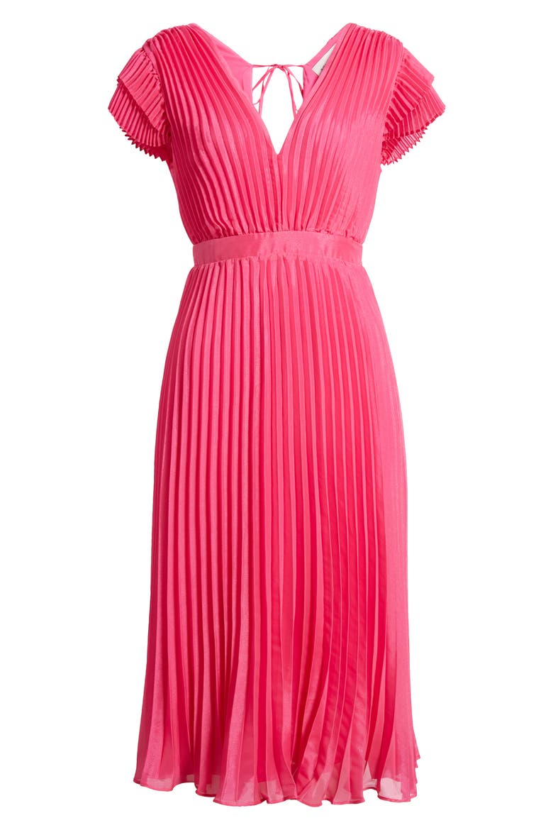 Daisy Pleated Tie Back Midi Dress, Alternate, color, PINK