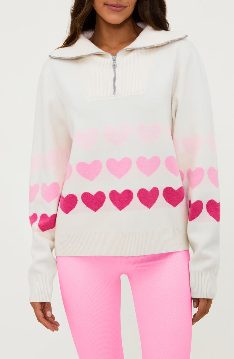 Beach Riot Monterey Heart Quarter Zip Sweater, Main, color, Full Of Heart