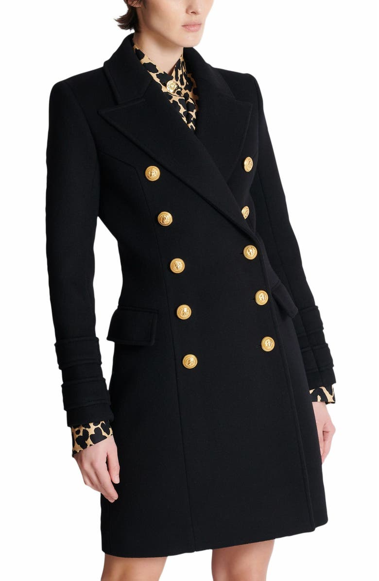Balmain 10-Button Wool And Cashmere Coat, Alternate, color, Black