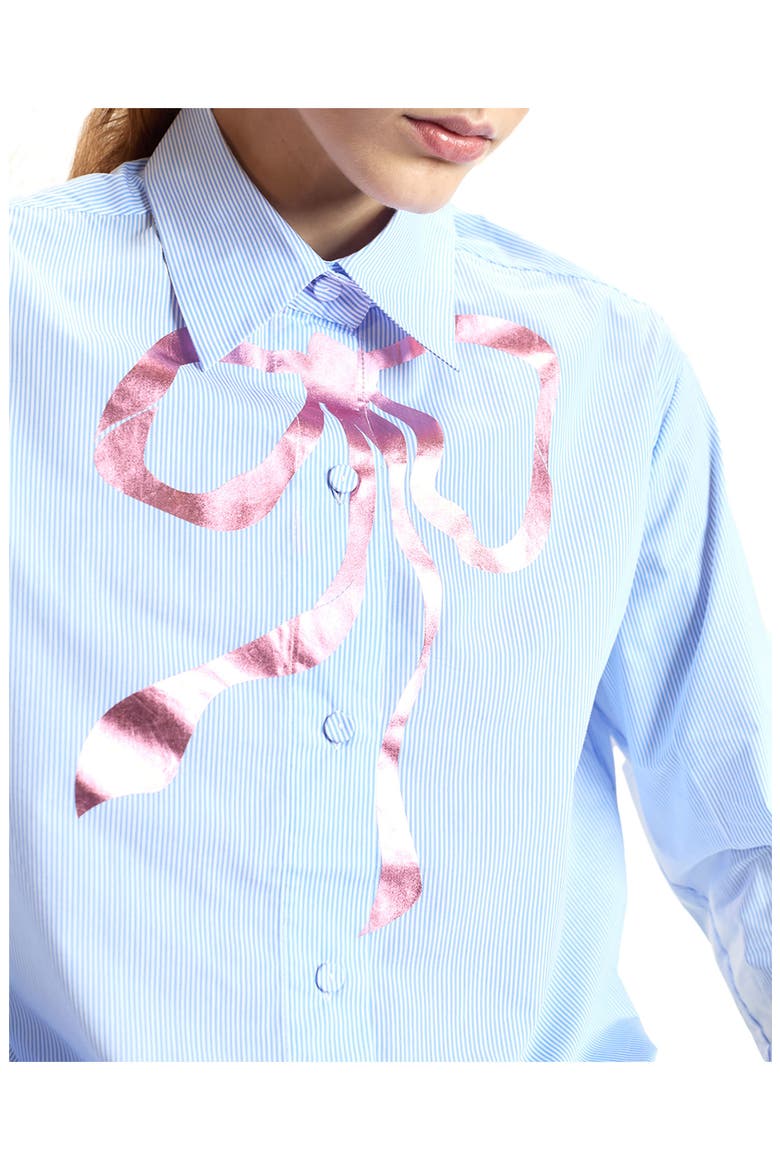 Metallic Bow Cotton Shirt, Alternate, color, Blue