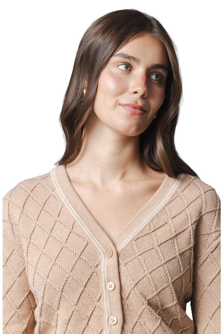 Organic V-Neck Cardigan Sweater, Alternate, color, Camel Heather