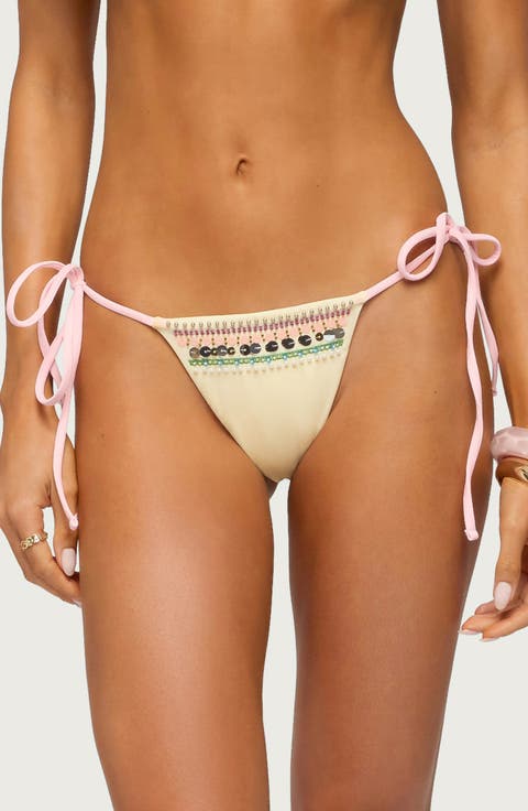 Tarah Beaded Sequin Side Tie Swim Bottoms