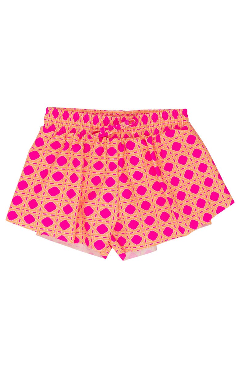 RuffleButts Girls UPF50+ Active Butterfly Shorts, Main, color, Neon Sherbet Cane