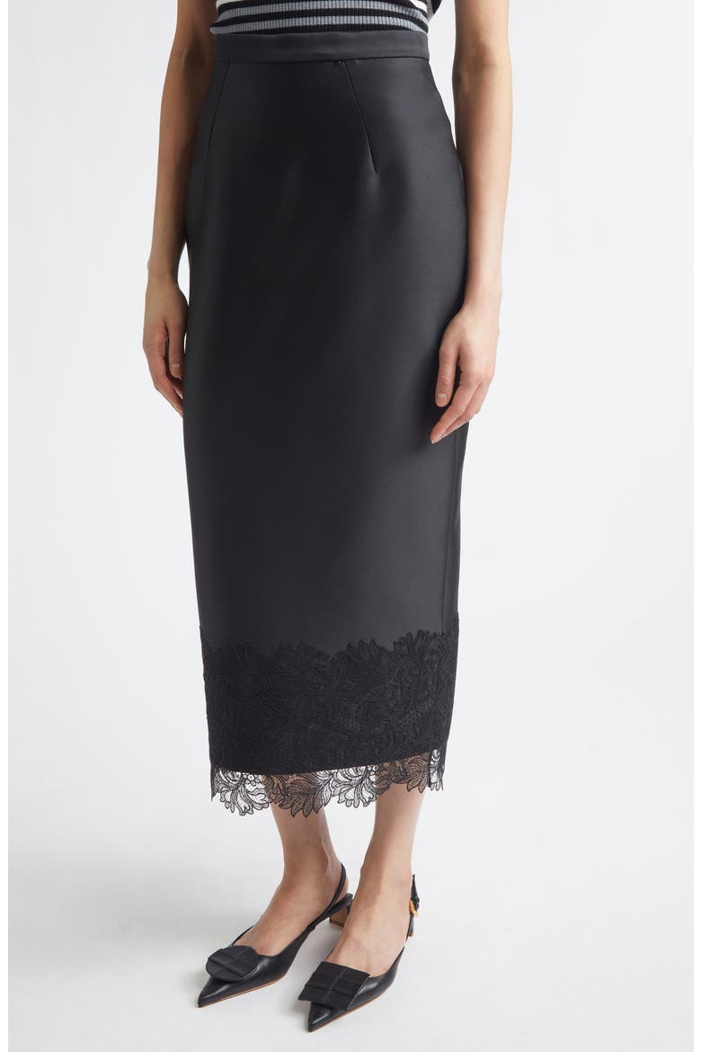 Winny Lace Trim Cloqué Pencil Skirt, Alternate, color, BLACK
