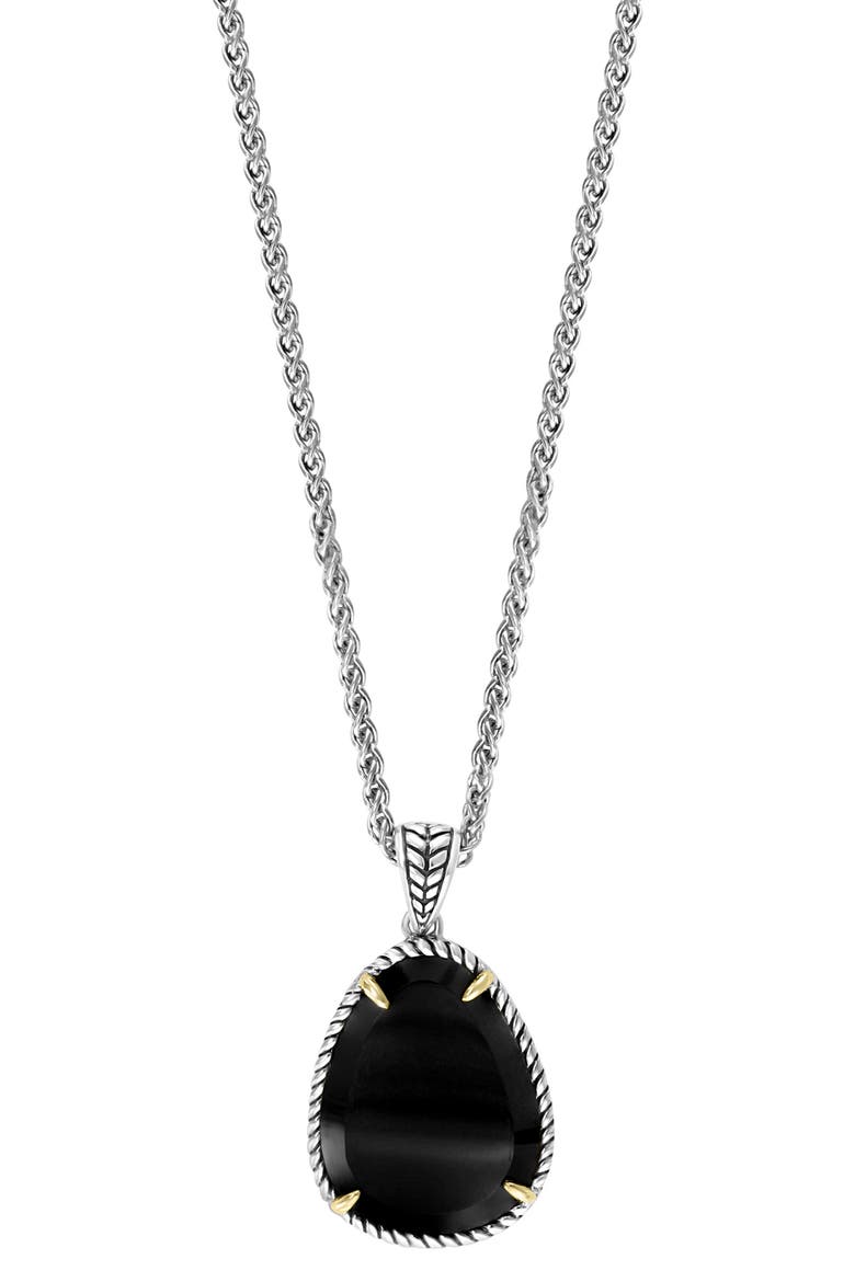 Oval Onyx Pendant Necklace, Main, color, BLACK