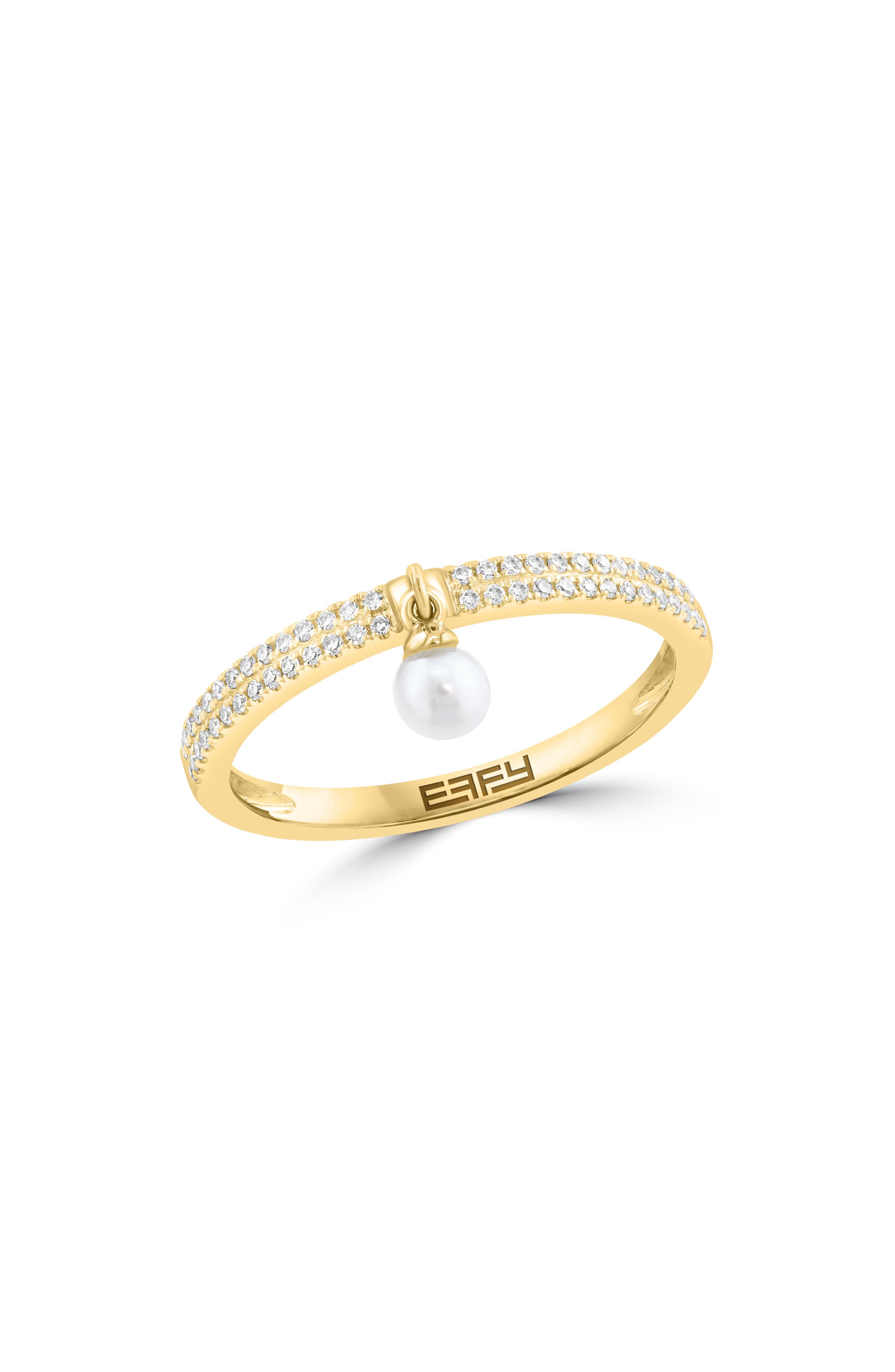 Freshwater Pearl and Diamond Dangle Ring