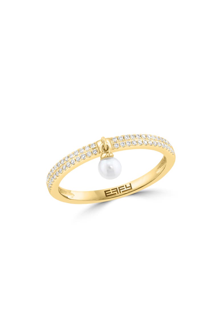 Freshwater Pearl and Diamond Dangle Ring, Main, color, WHITE