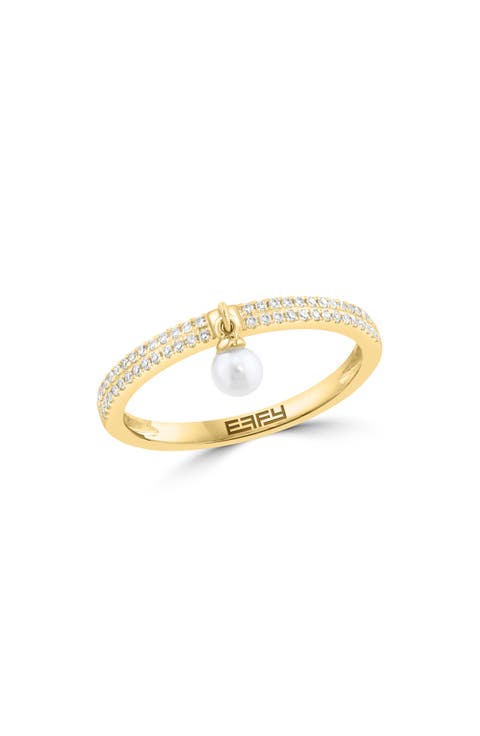 Freshwater Pearl and Diamond Dangle Ring