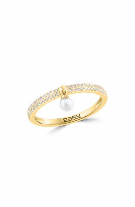 Freshwater Pearl and Diamond Dangle Ring