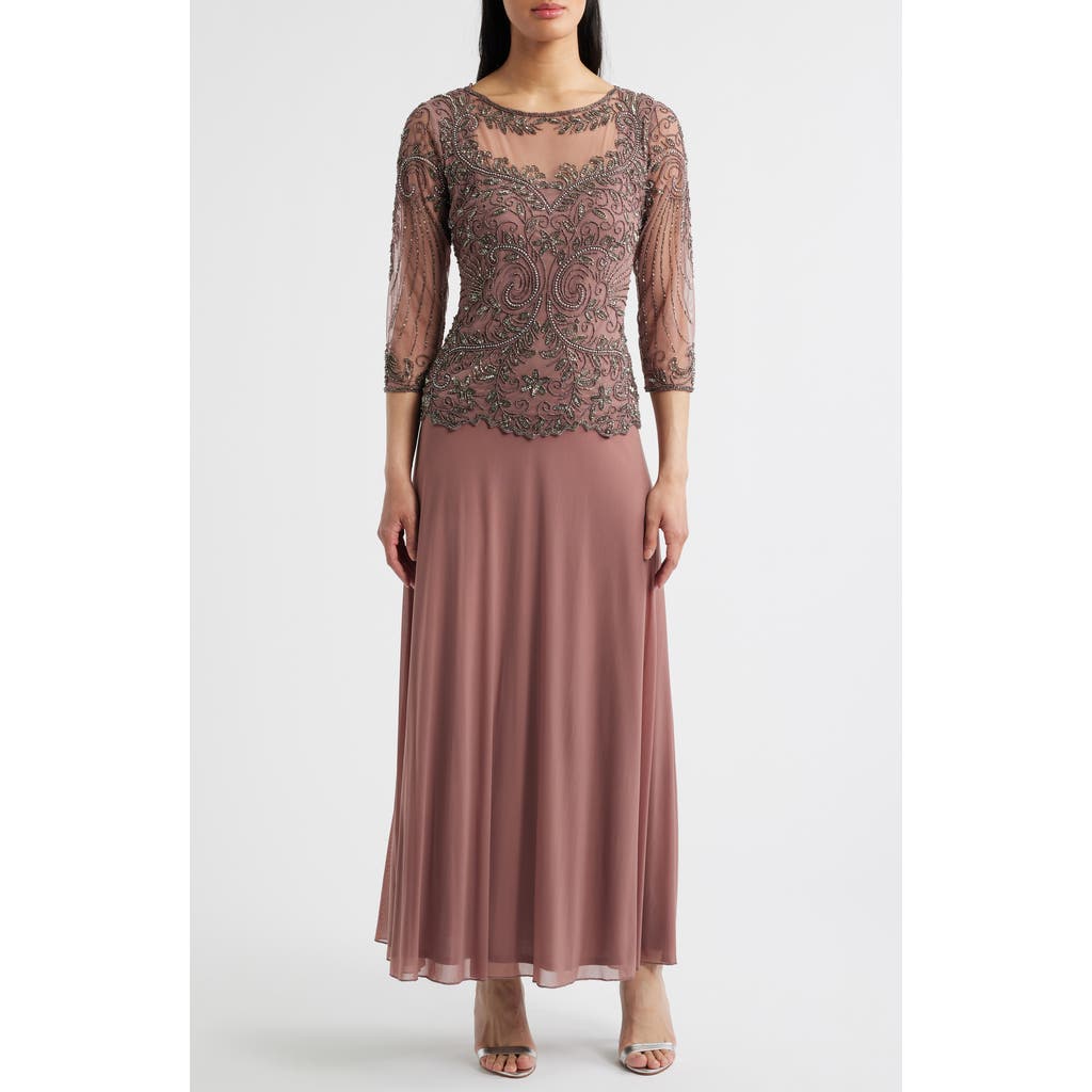 Pisarro Nights Pisaro Nights Beaded Mesh Mock Two-piece Gown