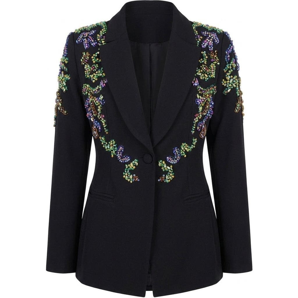 Modenaire Embellished Beaded Blazer In Black
