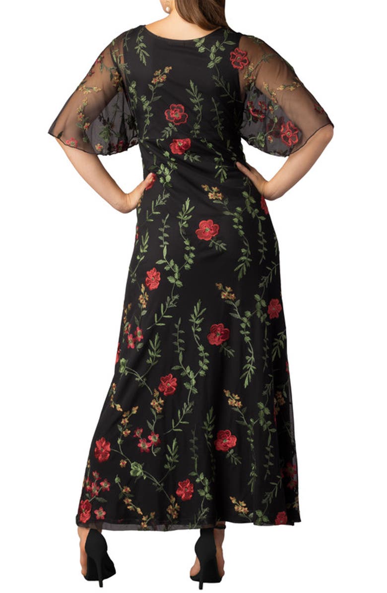 Kiyonna Embroidered Elegance Evening Gown with Sleeves, Alternate, color, Onyx