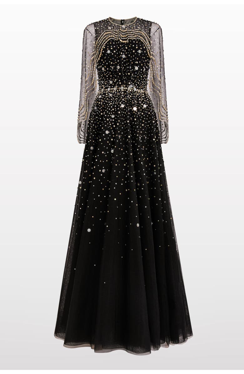Jenny Packham Oliver Beaded-Appliqué Maxi Dress, Main, color, Liquorice