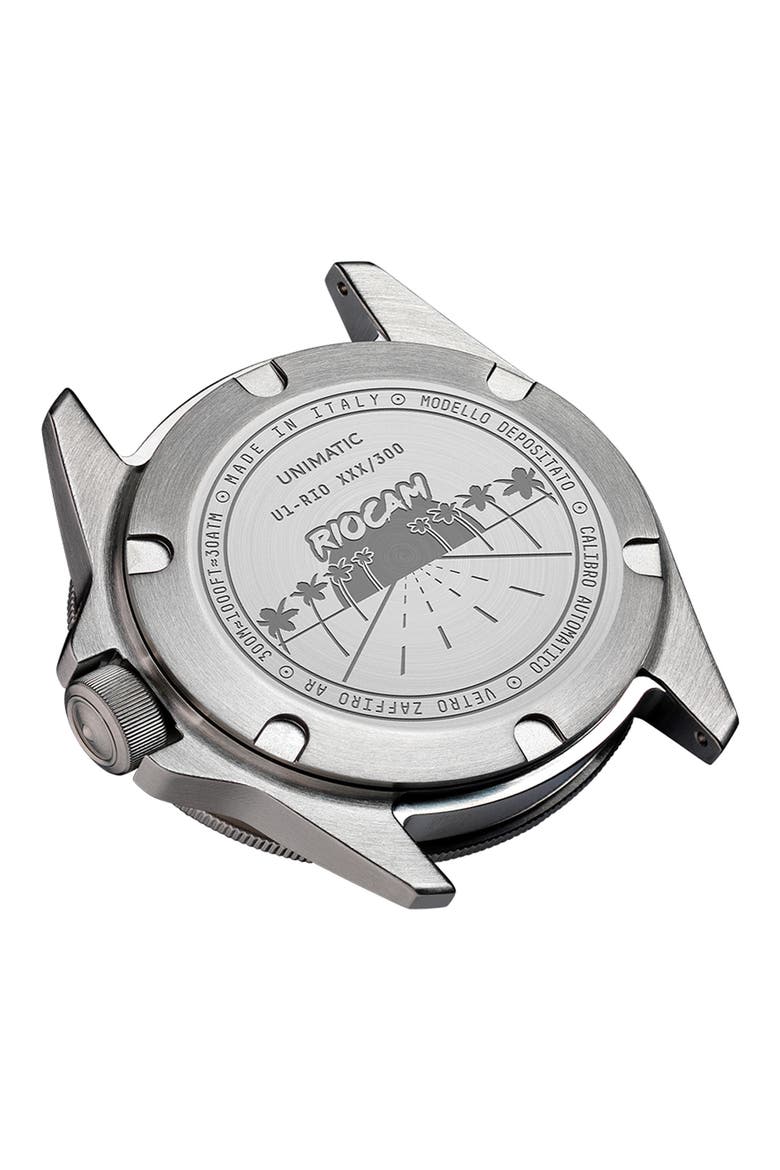 x RIOCAM U1-RIO Diver Automatic Leather Strap Watch, 41.5mm, Alternate, color, AQUAMARINE