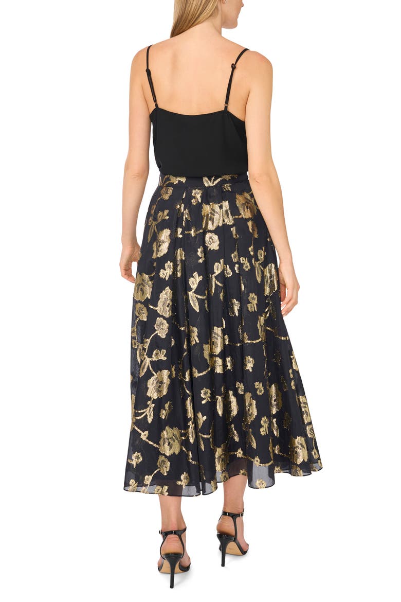 Metallic Floral Box Pleat Midi Skirt, Alternate, color, RICH BLACK
