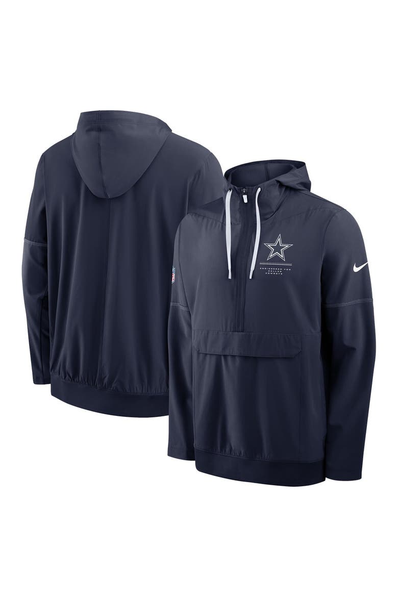 Men's Nike Navy Dallas Cowboys Sideline Logo Glory Anorak Half-Zip Hooded Jacket, Main, color, Navy