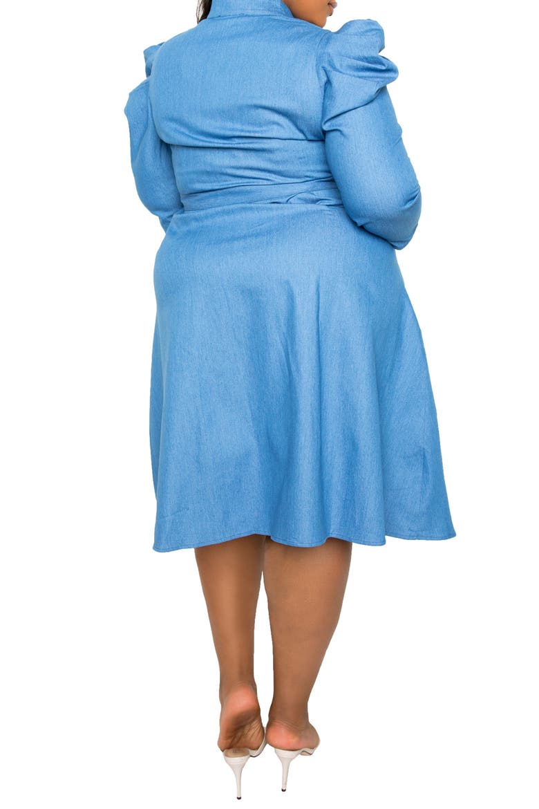 Puff Sleeve Denim Shirtdress, Alternate, color, BLUE