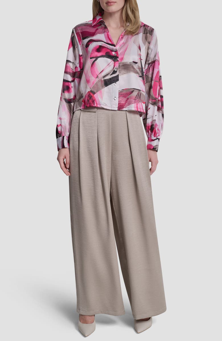 DKNY Satin Button-Up Shirt, Alternate, color, Spring Wisps