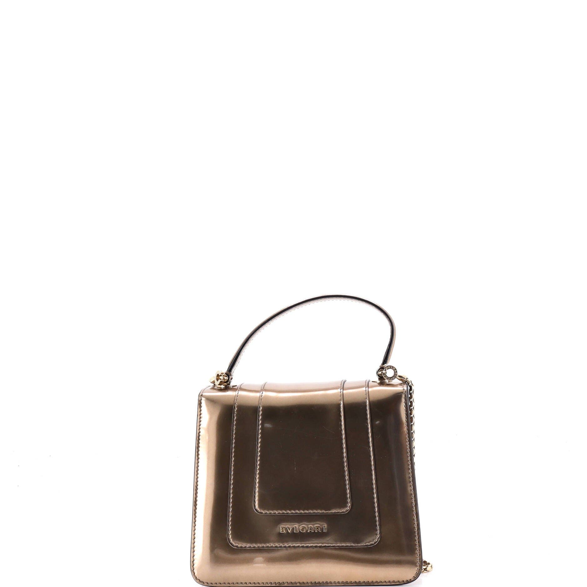 Serpenti Forever Top Handle Bag Patent Small, Alternate, color, Metallic Silver