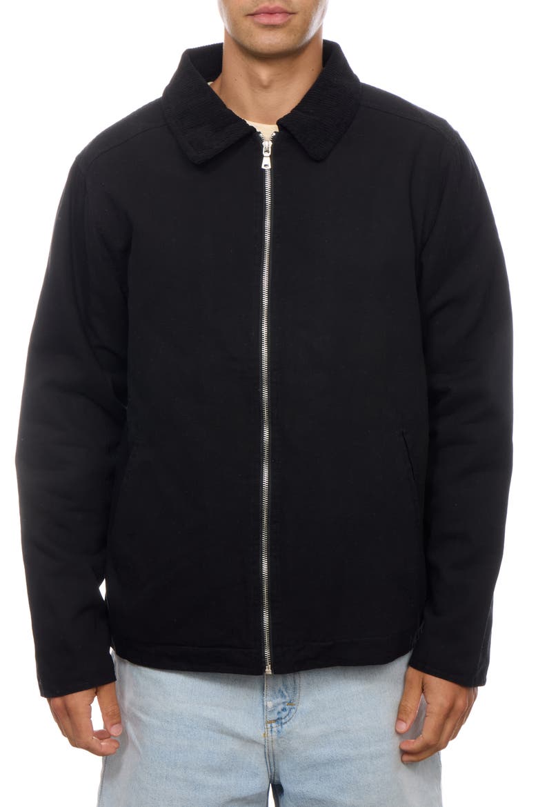 Corduroy Collar Cotton Twill Jacket, Main, color, BLACK