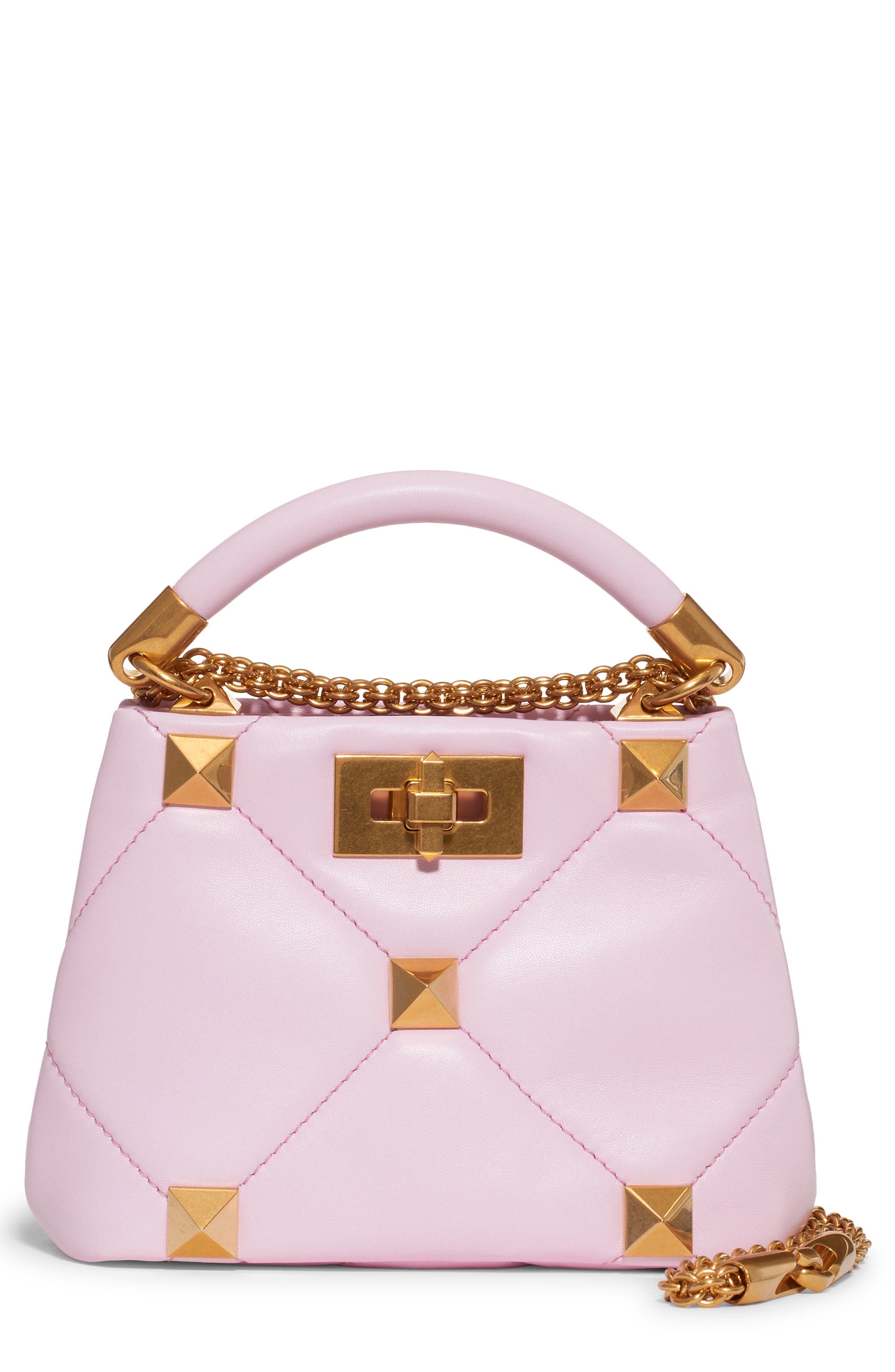 Mini Roman Stud Matelassé Leather Top Handle Bag, Main, color, PALE PINK
