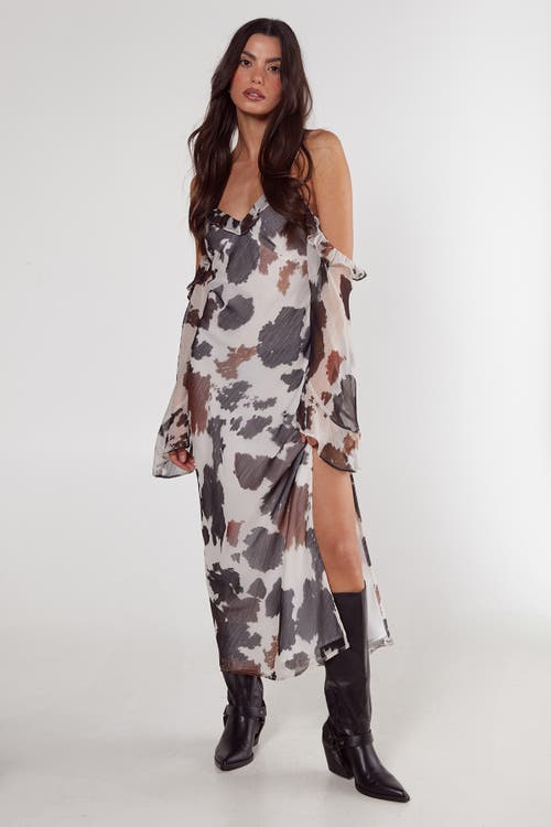 Nasty Gal Cold Shoulder Bias Cut Split Maxi Dress In Multi