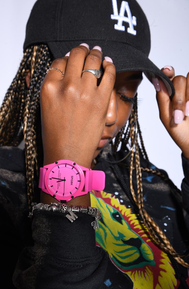 SPGBK Watches Forever Pink Silicone Strap Watch, 44mm, Alternate, color, Hot Pink