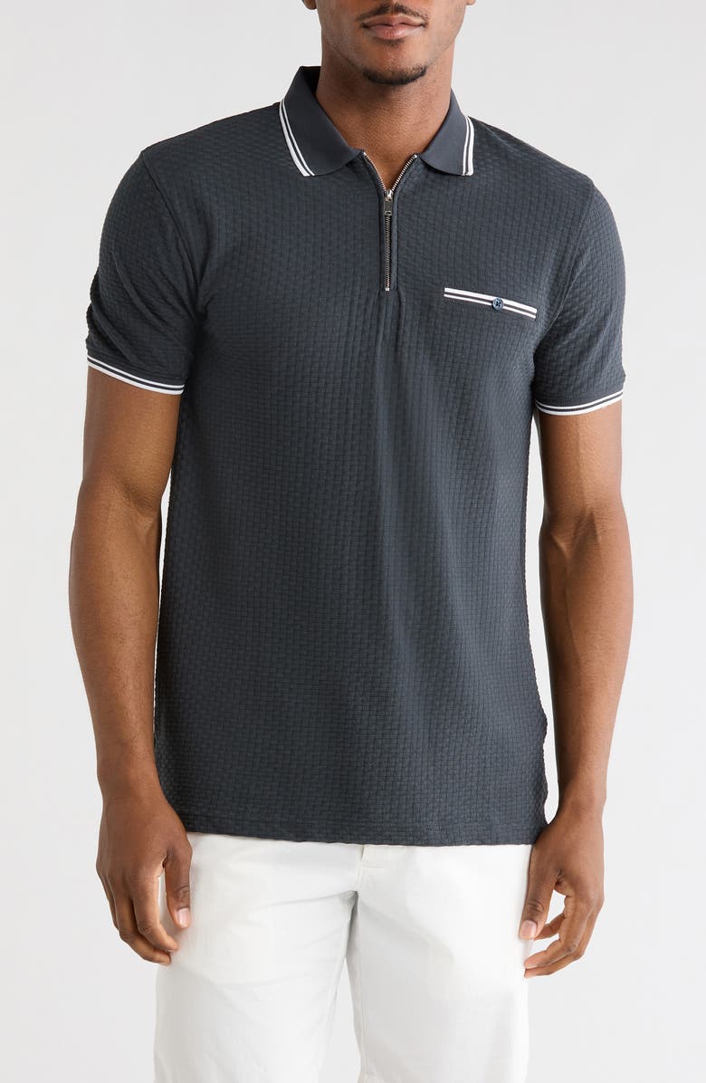 DENIM AND FLOWER Tipped Quarter Zip Polo, Main, color, Dark Denim