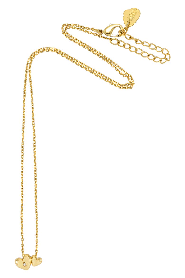 Double Heart & Cubic Zirconia Necklace, Alternate, color, GOLD