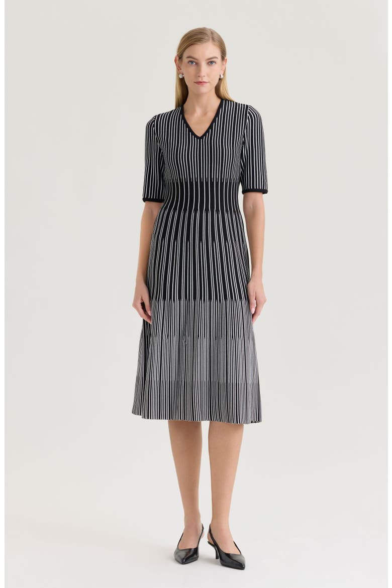 Fit-N-Flare Linear Soft Knit Midi Dress, Main, color, Black/White