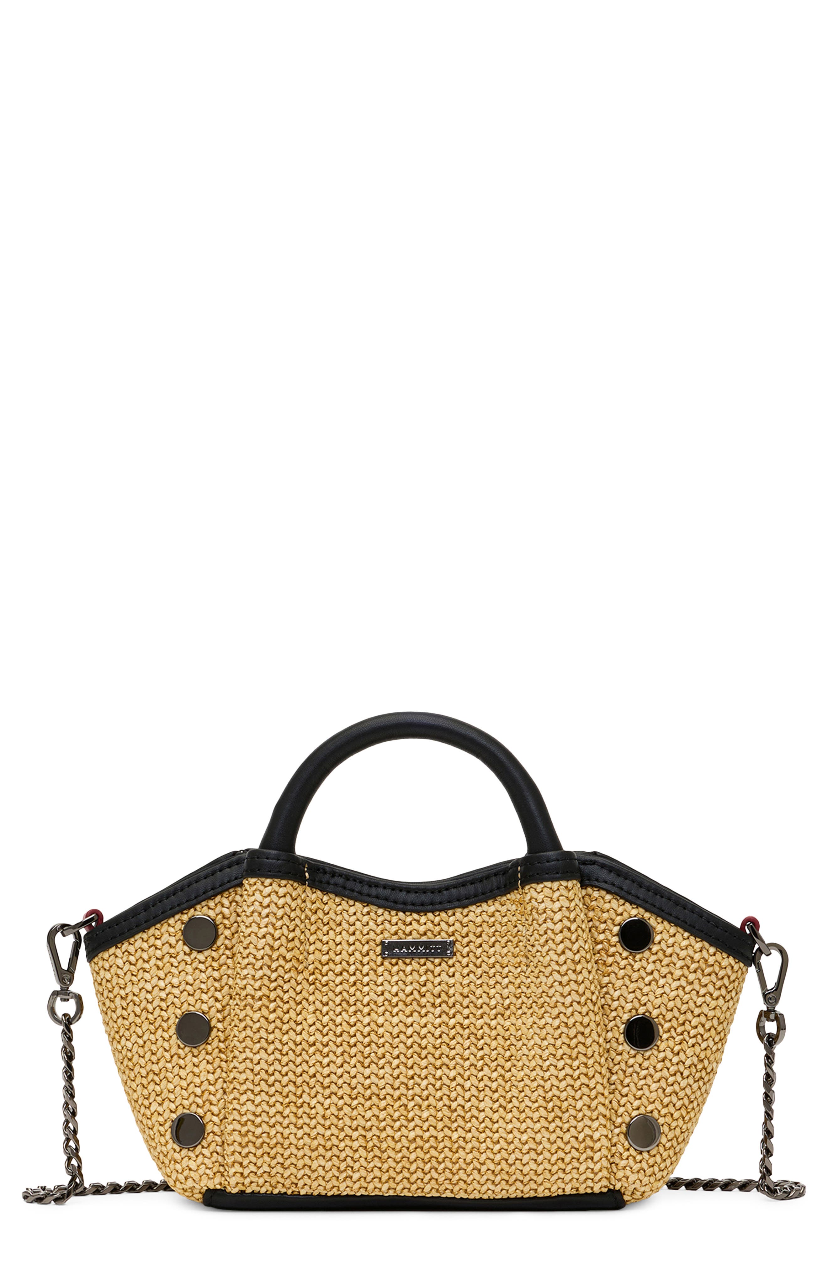 HAMMITT Mini Paul Leather Top Handle Bag, Main, color, Noir Smooth Raffia/ Gunmetal