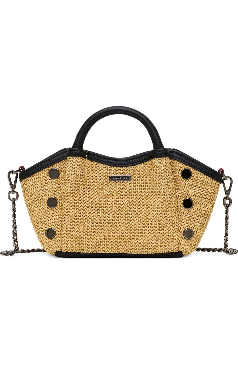 HAMMITT Mini Paul Leather Top Handle Bag, Main, color, Noir Smooth Raffia/ Gunmetal