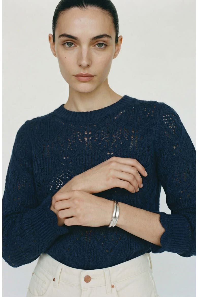 Susana Pointelle Cotton Blend Sweater, Alternate, color, NAVY BLAZER