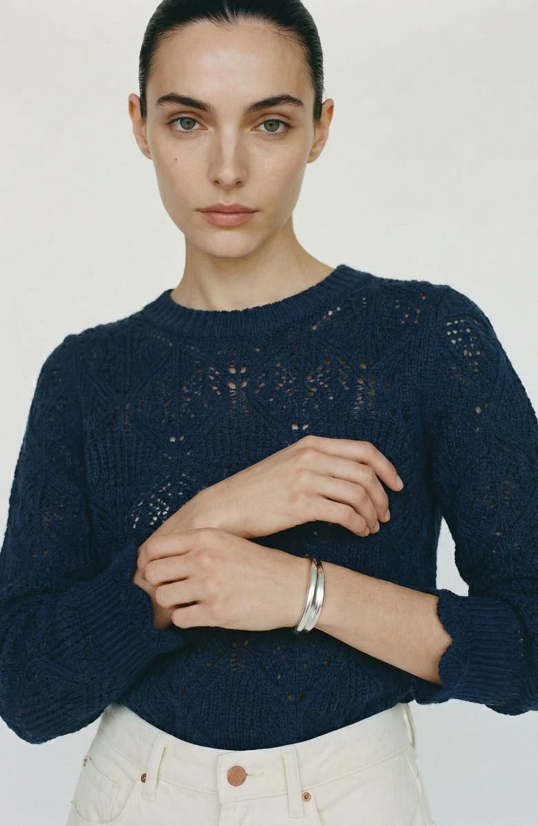 VERO MODA Susana Pointelle Cotton Blend Sweater, Alternate, color, Navy Blazer