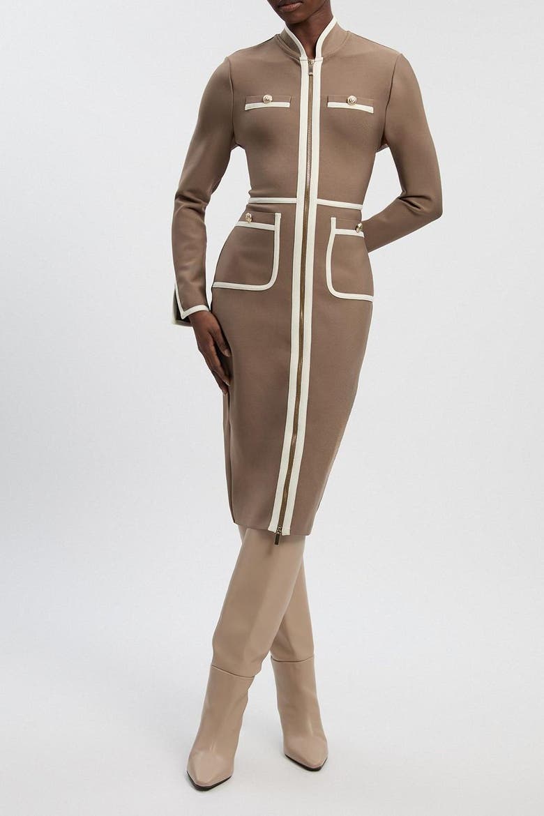 Bandage Military Piping Midi Dress, Alternate, color, Taupe
