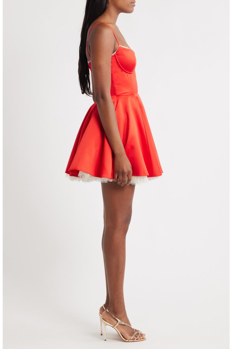 Minimoiselle Bustier Stretch Satin Minidress, Alternate, color, FLAME SCARLET