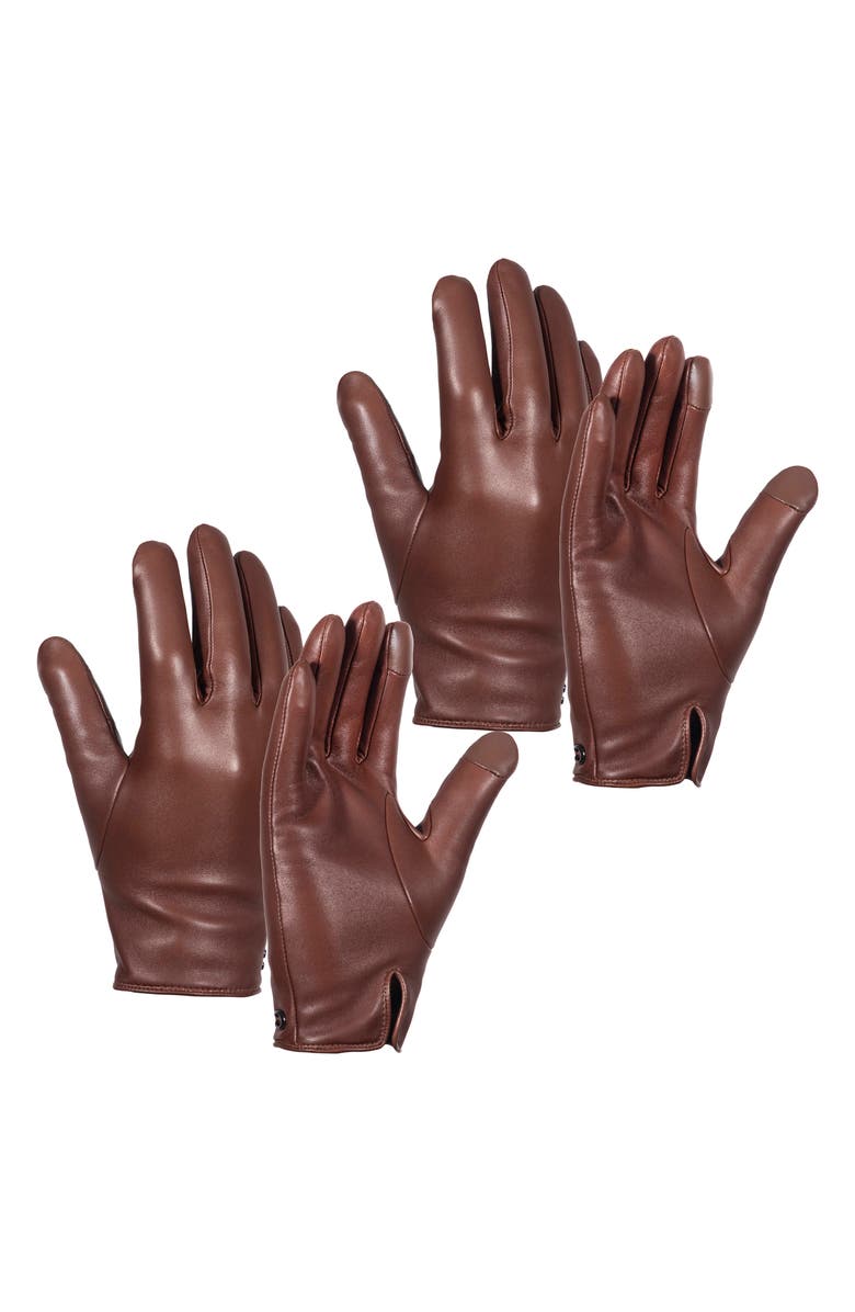 COACH Sculpted C Wool Lined Leather Tech Gloves, Alternate, color, Dark Saddle