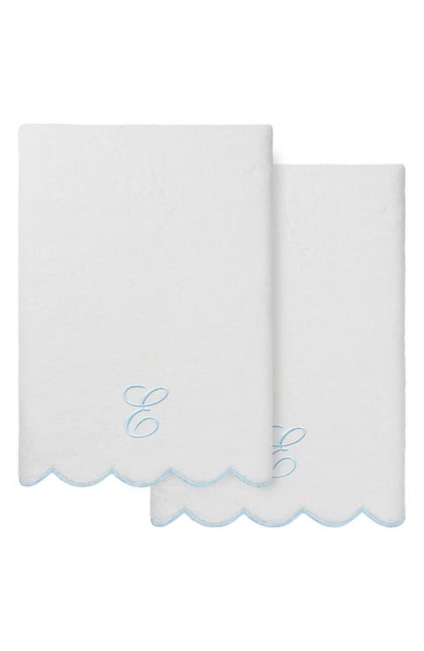 Adornia Scallop Initial 2-Piece Bath Towel Set