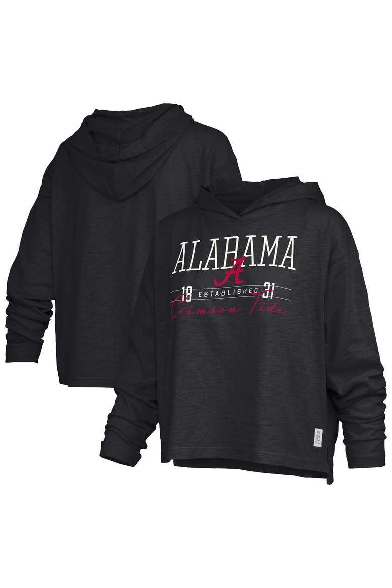 Women's Pressbox  Black Alabama Crimson Tide Castillo Slub Waist Length Long Sleeve Hooded T-Shirt, Main, color, Black