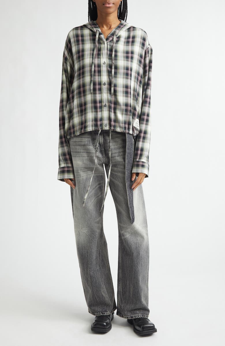 Acne Studios Sip Check Flannel Hooded Overshirt, Alternate, color, Black/ Green