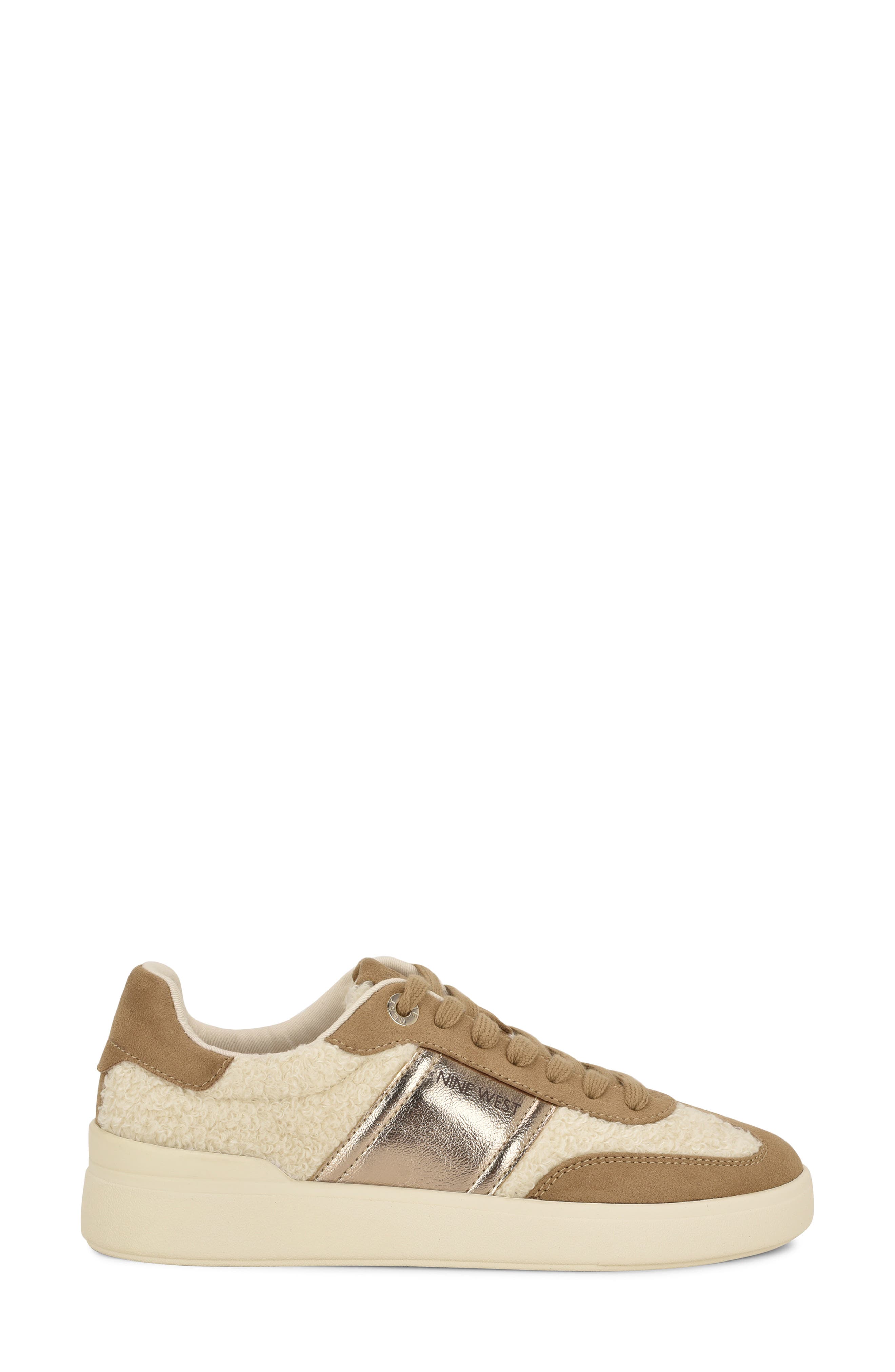 Nine West Linehan Faux Shearling Sneaker, Alternate, color, Medium Natural