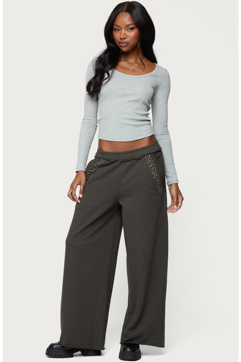 Wrenn Studded Wide Leg Sweatpants, Alternate, color, DARK-GRAY