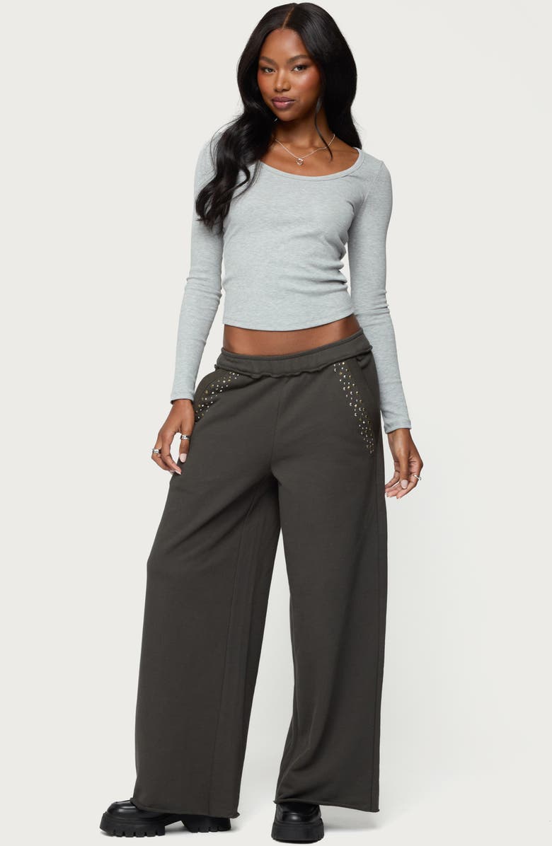 EDIKTED Wrenn Studded Wide Leg Sweatpants, Alternate, color, Dark-Gray