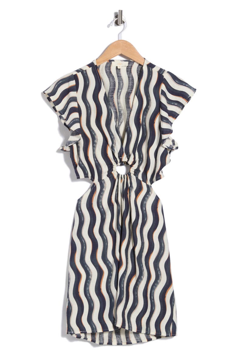 Wave Stripe Cutout Cover-Up Dress, Alternate, color, WHITE/ NAVY WAVE