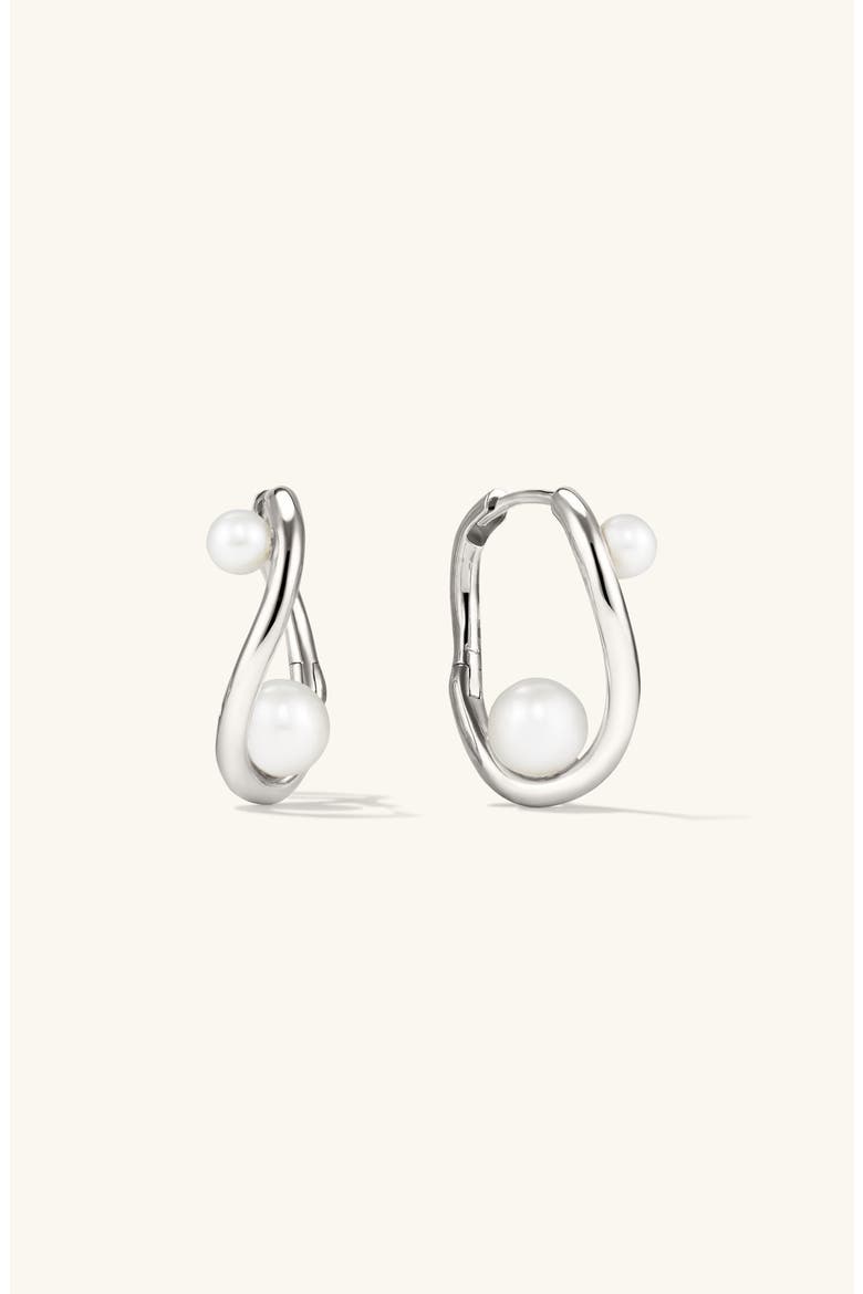 Dome Figure Pearl Hoops, Alternate, color, Sterling Silver