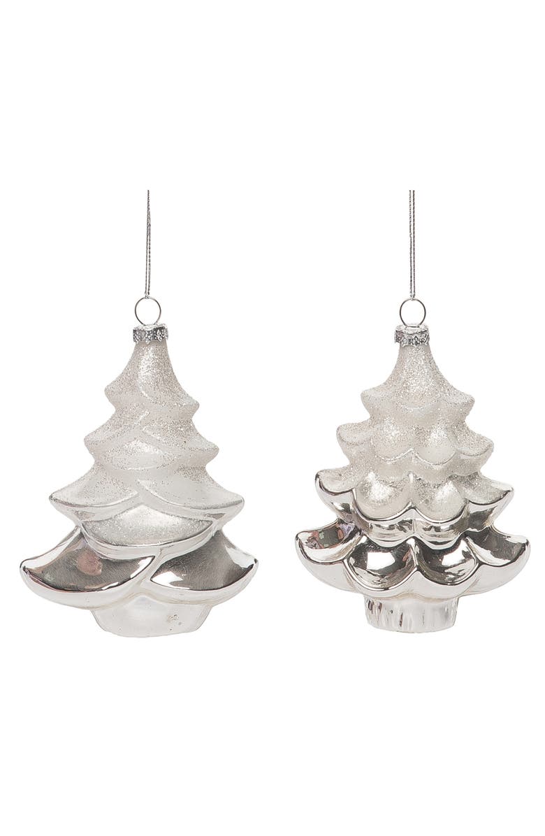 Transpac Multicolored Christmas Tree Ornament Set of 2 Glass, Main, color, Multicolored