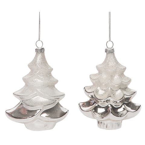 Multicolored Christmas Tree Ornament Set of 2 Glass