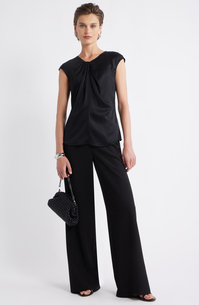 Nordstrom Twist Front Satin Top, Alternate, color, Black